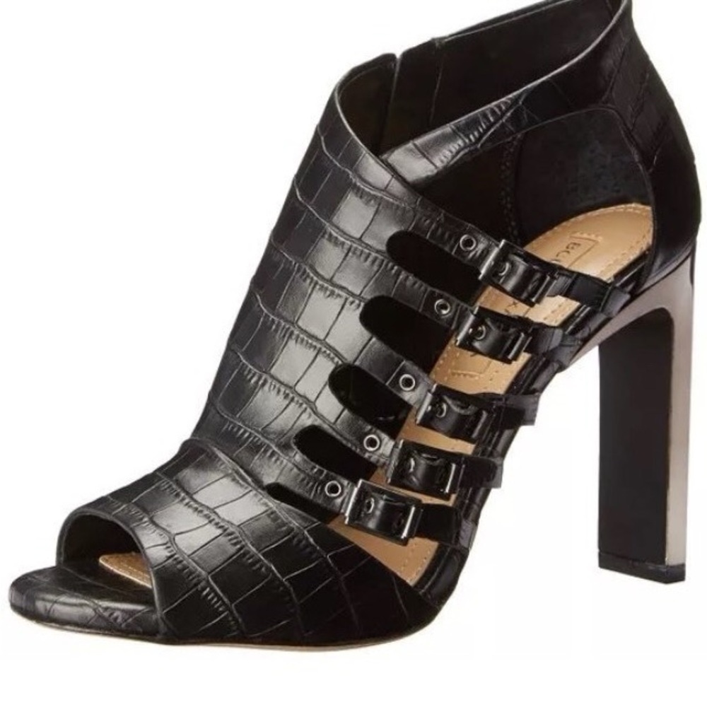 BCBGMAXAZRIA Vero Cuoio Croc‑Embossed Leather Open‑Toe Heels – Size 9 – NWT
